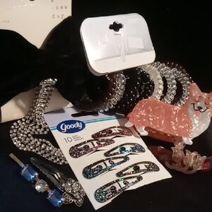 Lot Of Hair Accessories Set - Black, Silver, Pink Hair Jewelry